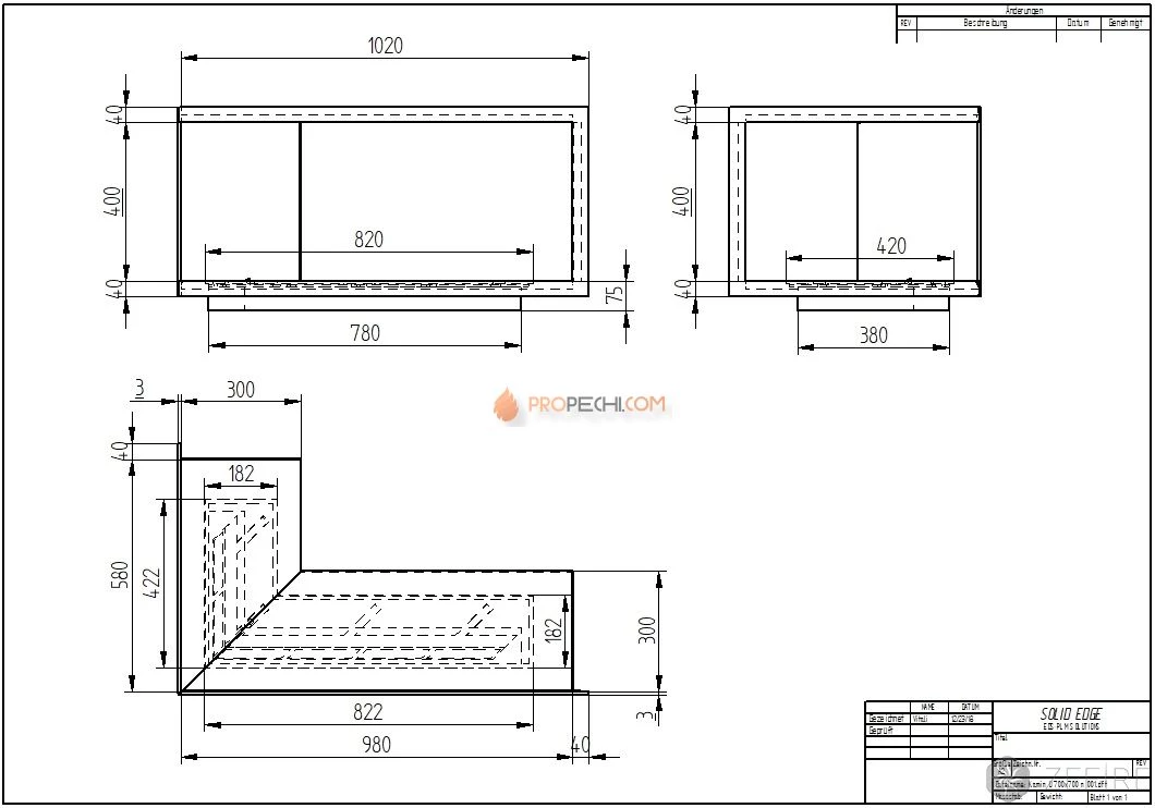 Биокамин Zefire Standart для угловой стены 1000