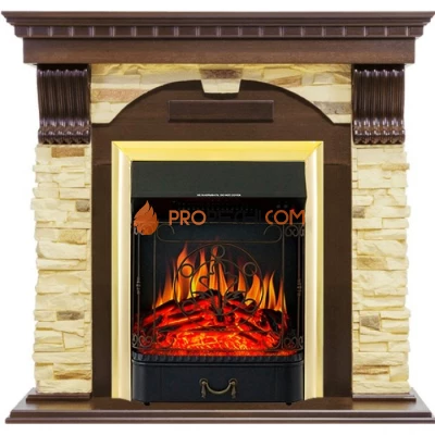 Каминокомплект Royal Flame Dublin - Темный дуб / Сланец с очагом Majestic FX Brass