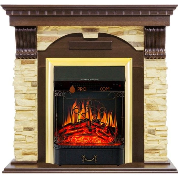 Каминокомплект Royal Flame Dublin - Темный дуб / Сланец с очагом Majestic FX Brass