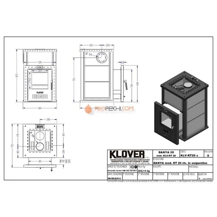 Дровяная печь для бани Klover RT 20 ( Талькомагнезит 30мм )