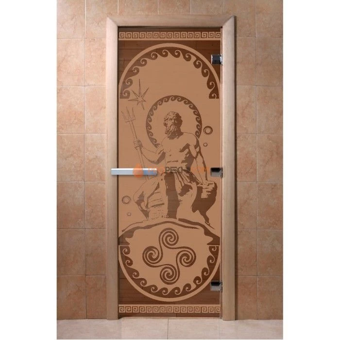 Дверь для бани DoorWood с рисунком Посейдон Бронза матовая, 2000x800 мм