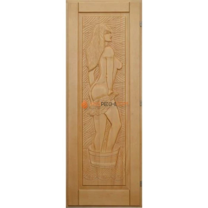 Дверь для бани DoorWood деревянная Массив с резьбой Девушка (1900х700 мм)