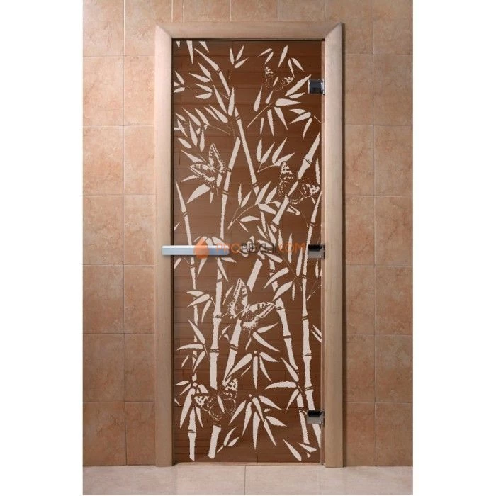 Дверь для бани DoorWood с рисунком Бамбук и бабочки Бронза, 2000x600 мм