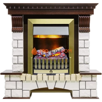 Каминокомплект Dimplex Pierre Luxe - Темный дуб / Белый (Высота 1020мм) с очагом Danville Antique Brass FB2