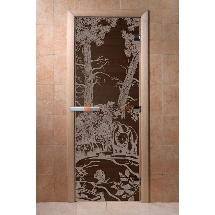 Дверь для бани DoorWood с рисунком Мишки Черный жемчуг, 1900x700 мм