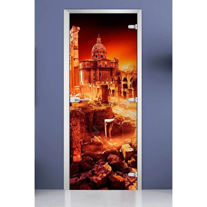 Стеклянная межкомнатная дверь DoorWood с фотопечатью City-11, 2000х600 мм