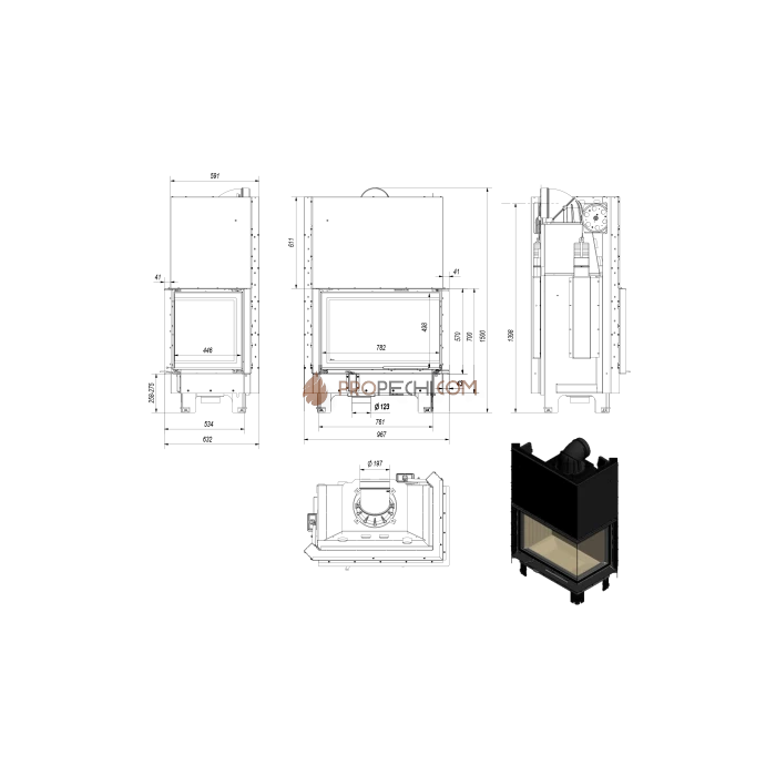 Каминная топка Kratki MBA/P/BS/G/SG (гнутое стекло) (17 кВт)