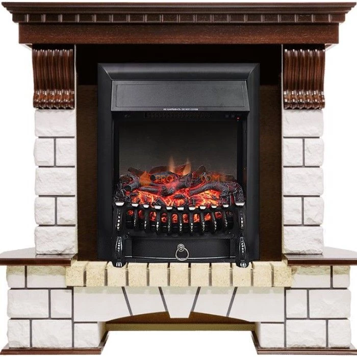Каминокомплект Royal Flame Pierre Luxe - Темный дуб / Белый с очагом Fobos FX Black