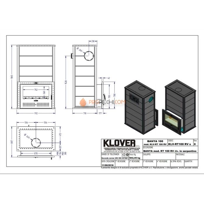 Дровяная печь для бани Klover RT 100-RV ( Серпентинит 40 мм )