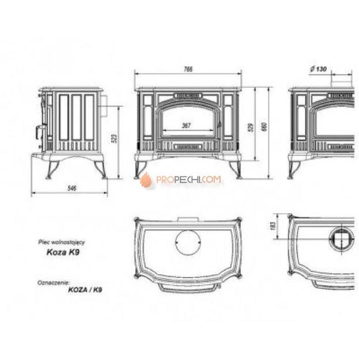 Печь-камин Kratki Koza/K9 (термостат)