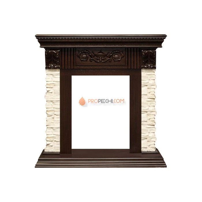 Каминокомплект Royal Flame Luxemburg (каменный) - Сланец/Темный дуб с очагом Fobos FX M Brass