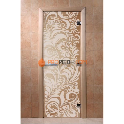 Дверь для бани DoorWood с рисунком Хохлома Прозрачная, 2100x800 мм