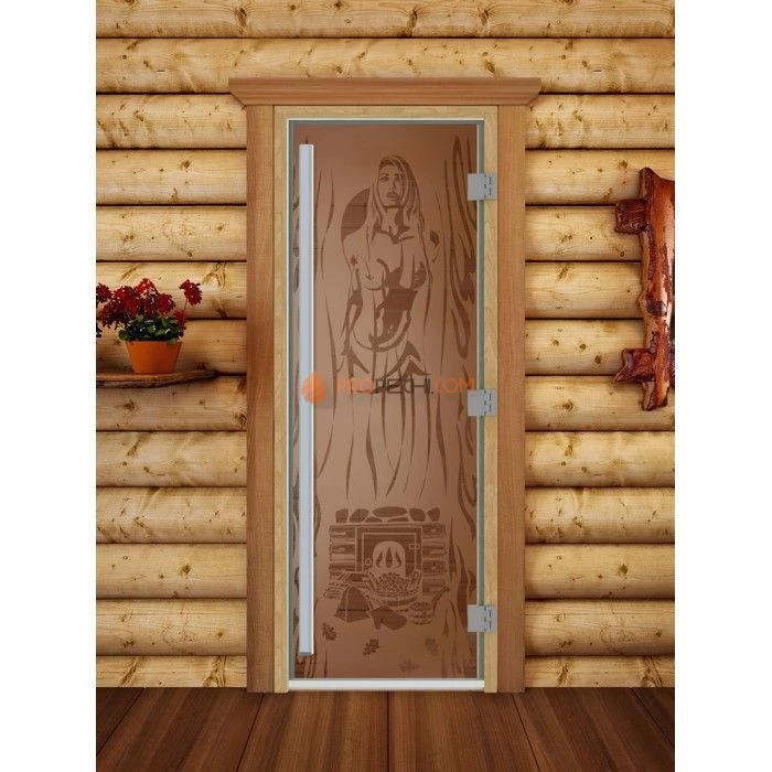Дверь для бани DoorWood Престиж с рисунком Горячий пар Бронза матовая, 1900x700 мм