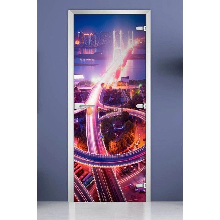 Стеклянная межкомнатная дверь DoorWood с фотопечатью City-08, 2000х800 мм