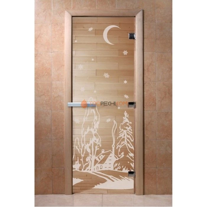 Дверь для бани DoorWood с рисунком Зима Прозрачная, 2000x600 мм