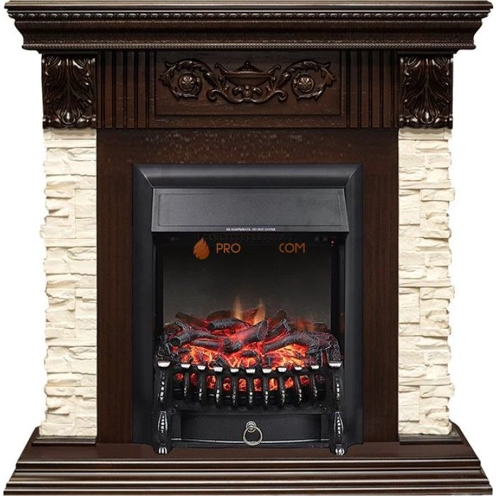Каминокомплект Royal Flame Luxemburg (каменный) - Сланец/Темный дуб с очагом Fobos FX Black