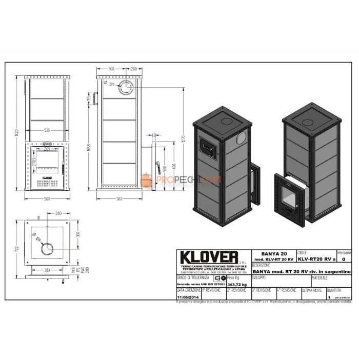 Дровяная печь для бани Klover RT 20-RV ( Серпентинит 30мм)