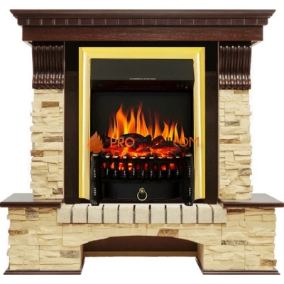Каминокомплект Royal Flame Pierre Luxe угловой - Темный дуб / Сланец с очагом Fobos FX Brass