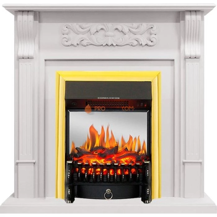Каминокомплект Royal Flame Venice - Фактурный белый с очагом Fobos FX M Brass