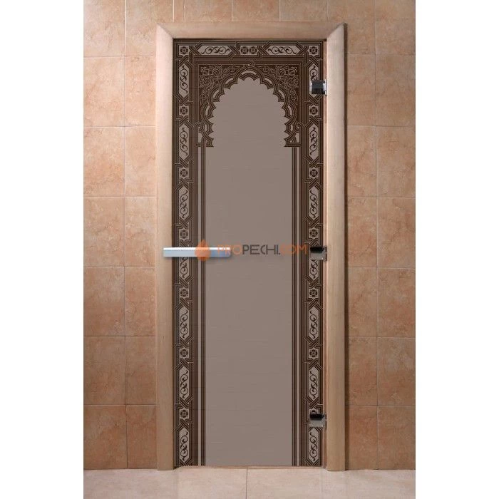 Дверь для бани DoorWood с рисунком Восточная арка Черный жемчуг матовая, 1900x700 мм