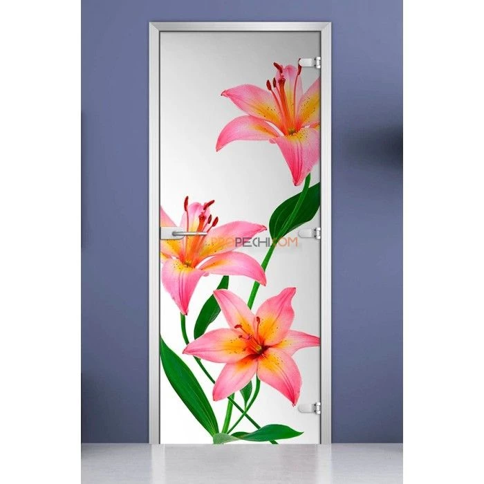 Стеклянная межкомнатная дверь DoorWood с фотопечатью Flowers-03, 2000х800 мм