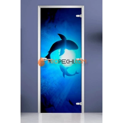 Стеклянная межкомнатная дверь DoorWood с фотопечатью Underwater World-08, 2000х800 мм