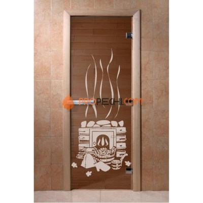 Дверь для бани DoorWood с рисунком Банька Бронза, 2100x900 мм