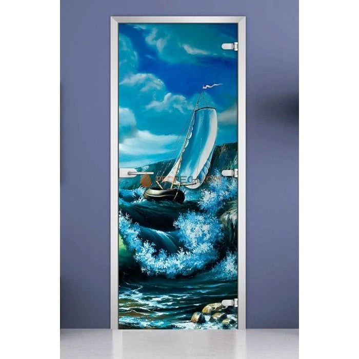 Стеклянная межкомнатная дверь DoorWood с фотопечатью Painting-04, 2000х600 мм