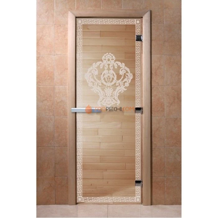 Дверь для бани DoorWood с рисунком Версаче Прозрачная, 2000x700 мм