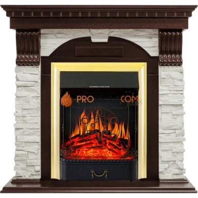 Каминокомплект Royal Flame Dublin - Темный дуб / Сланец белый с очагом Majestic FX Brass