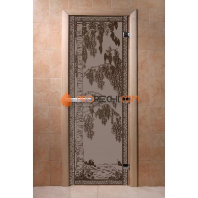 Дверь для бани DoorWood с рисунком Березка Черный жемчуг матовая, 2000x800 мм