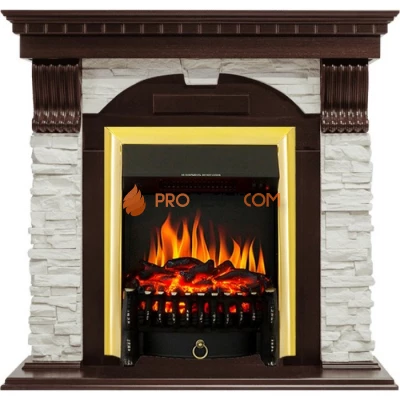 Каминокомплект Royal Flame Dublin - Темный дуб / Сланец белый с очагом Fobos FX Brass