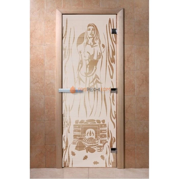 Дверь для бани DoorWood с рисунком Горячий пар Сатин, 2100x700 мм