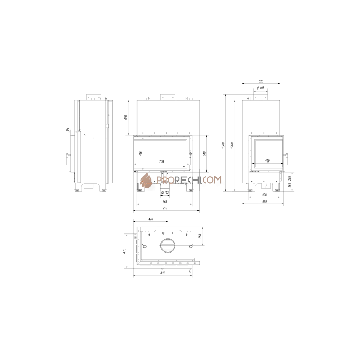 Каминная топка Kratki MBO/PW/15/L/BS/W (с теплообменником)