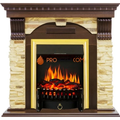 Каминокомплект Royal Flame Dublin - Темный дуб / Сланец с очагом Fobos FX Brass