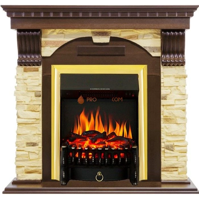 Каминокомплект Royal Flame Dublin - Темный дуб / Сланец с очагом Fobos FX Brass