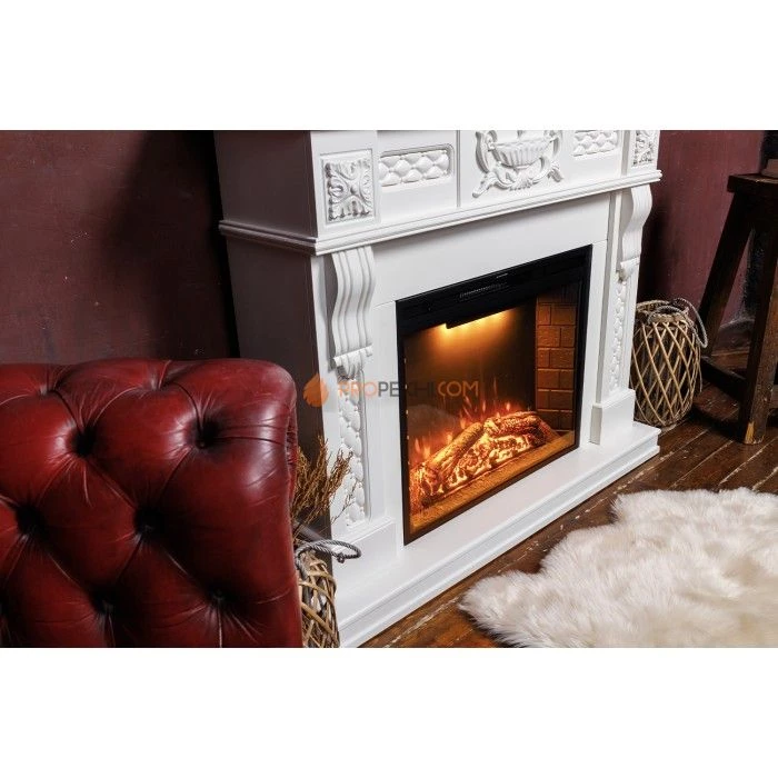 Каминокомплект Royal Flame Corsica - Матовый белый (Ширина 1100) с Электрическим очагом Royal Flame Aspen Black