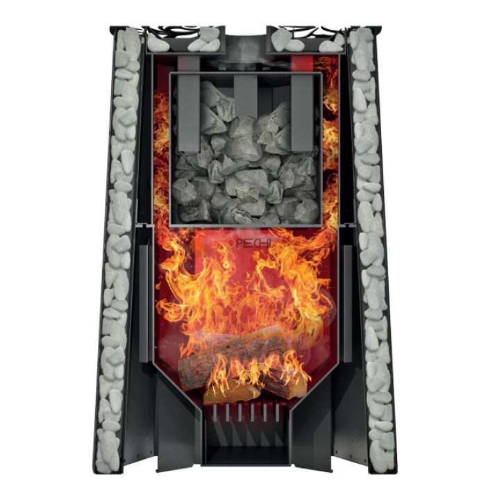 Дровяная банная печь Grill’D Violet Steel Short Pro (Камень колотый, 100 кг)