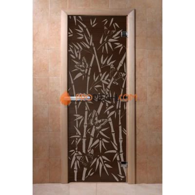 Дверь для бани DoorWood с рисунком Бамбук и бабочки Черный жемчуг, 1900x700 мм