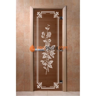 Дверь для бани DoorWood с рисунком Розы Бронза, 1800x600 мм