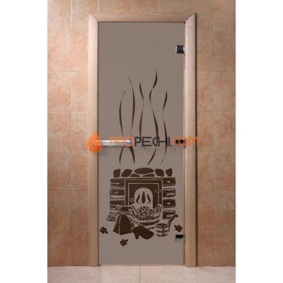 Дверь для бани DoorWood с рисунком Банька Черный жемчуг матовая, 2000x800 мм