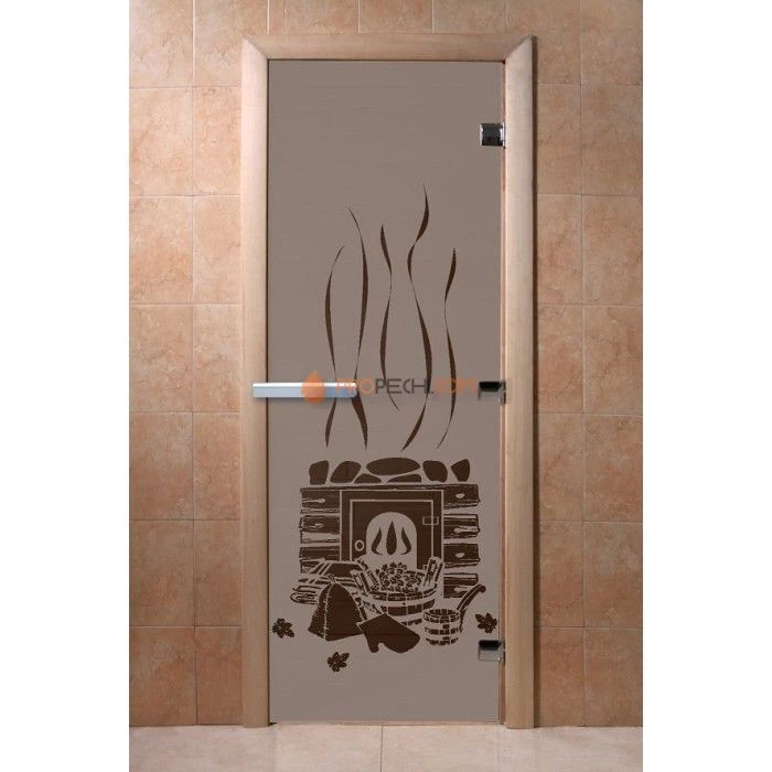 Дверь для бани DoorWood с рисунком Банька Черный жемчуг матовая, 2000x800 мм