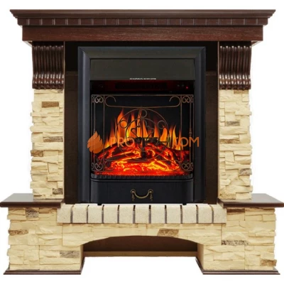 Каминокомплект Royal Flame Pierre Luxe угловой - Темный дуб / Сланец с очагом Majestic FX Black