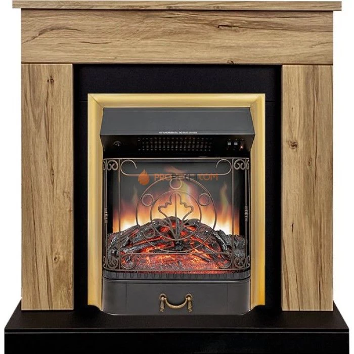 Каминокомплект Royal Flame Bergen (Разборный) - Дуб галифакс (Ширина 900 мм) с очагом Majestic FX Brass