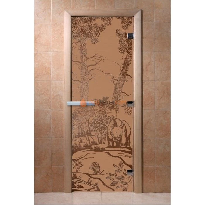 Дверь для бани DoorWood с рисунком Мишки Бронза матовая, 1900x600 мм