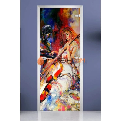 Стеклянная межкомнатная дверь DoorWood с фотопечатью Painting-15, 2000х600 мм