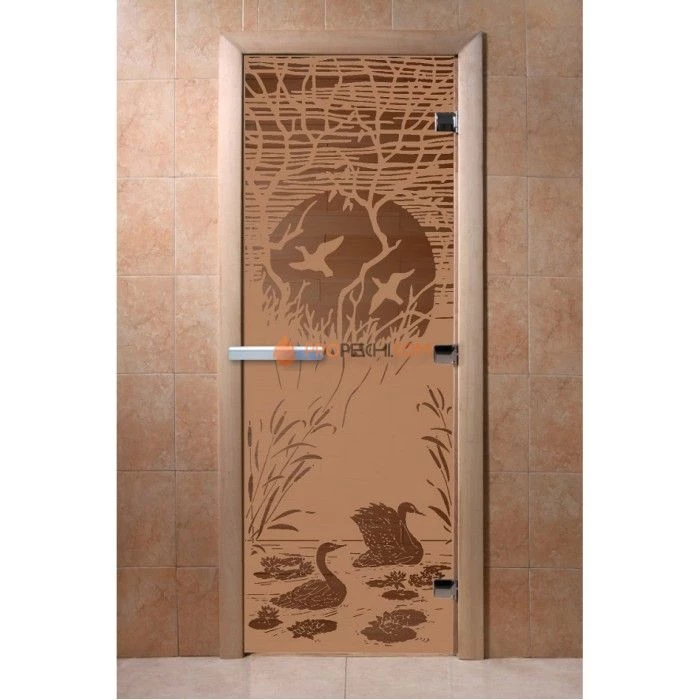 Дверь для бани DoorWood с рисунком Лебединое озеро Бронза матовая, 2000x900 мм