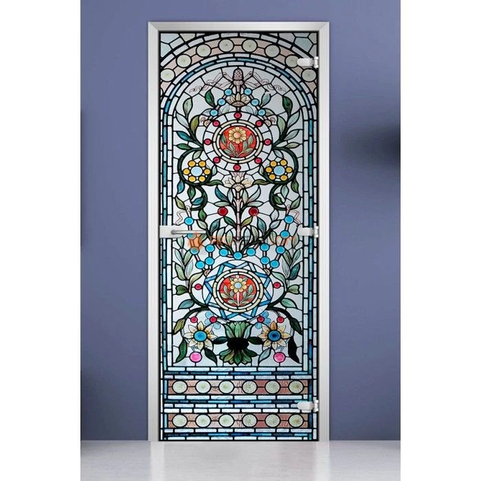 Стеклянная межкомнатная дверь DoorWood с фотопечатью Stained Glass-15, 2000х600 мм