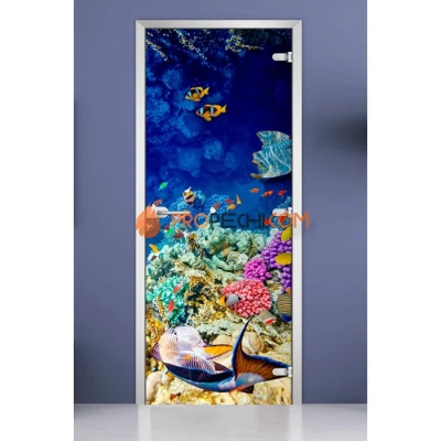 Стеклянная межкомнатная дверь DoorWood с фотопечатью Underwater World-04, 2000х800 мм