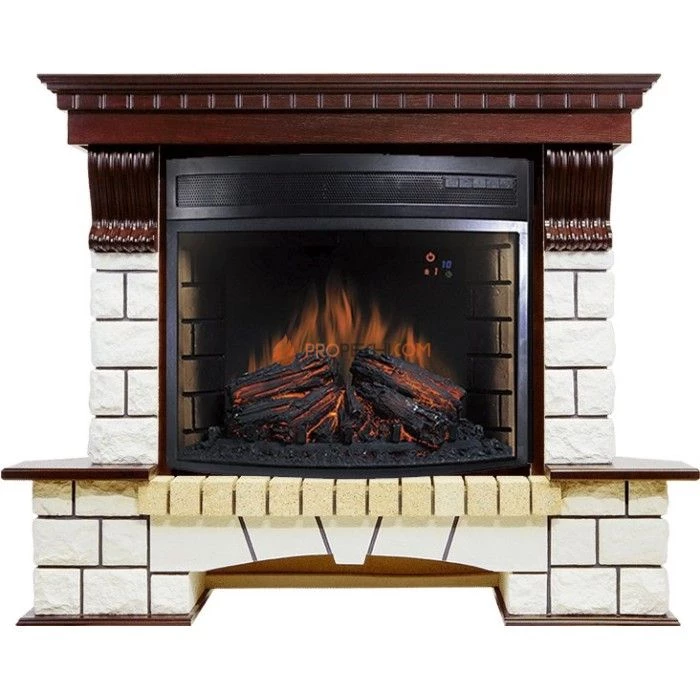 Каминокомплект Royal Flame Pierre Luxe угловой - Темный дуб / Белый (Высота 1045мм) с очагом Dioramic 28 LED FX
